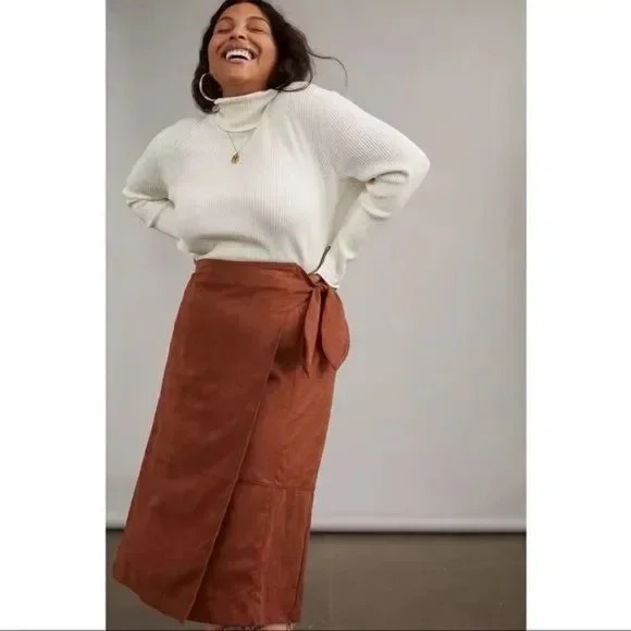 Anthropologie By Anthropologie Lauren Sueded Wrap Midi Skirt
